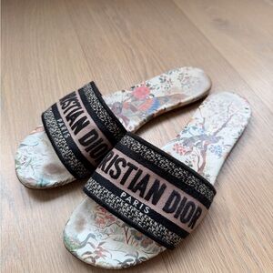 Dior Black and Tan Floral Sandals